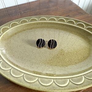 Vintage Avon Enamel Black and Gold Toned  Round Earrings